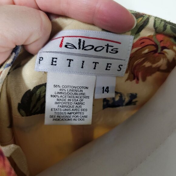 VTG 90s Talbots Floral Linen Blend Dress 14P Midi Button Up Prairie Cottagecore - Picture 7 of 12